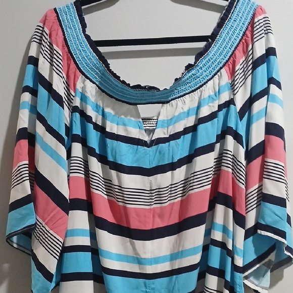 crown & ivy Curvy Off-Shoulder Striped Blouse - Blue, Pink, Black, Sz 3X New - Picture 9 of 14
